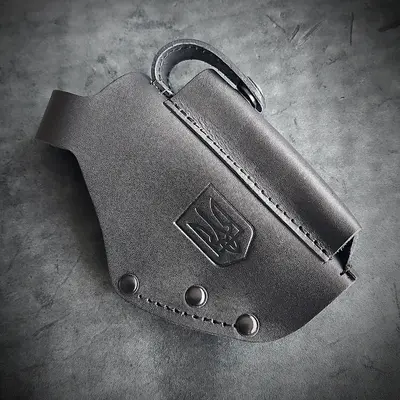 Кожаная кобура для пистолета ПМ| с клипсой | чёрная с тризубом