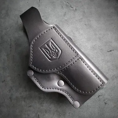 Кожаная кобура поясная под HK VP9| чёрная с гербом Украины