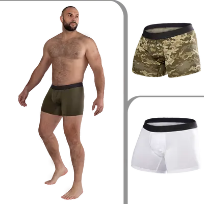 Комплект чоловічих трусів-боксерів Білі/Олива/Піксель L