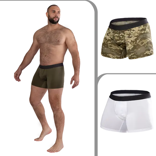 Комплект чоловічих трусів-боксерів Білі/Олива/Піксель XL