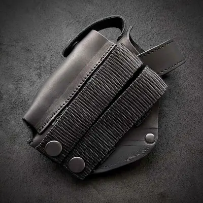 Кожаная кобура под ПМ| на MOLLE| черная