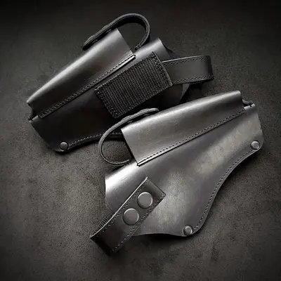 Крепкая поясная кобура под АПС| кожаная| чёрная