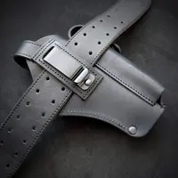 Кобура поясная, кожаная, для левши (под АПС) черная, на скобе