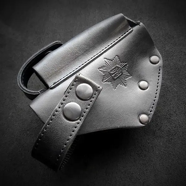 Кожаная поясная кобура для пистолета ПМ "МВД Украины" для полиции| чёрная на скобе