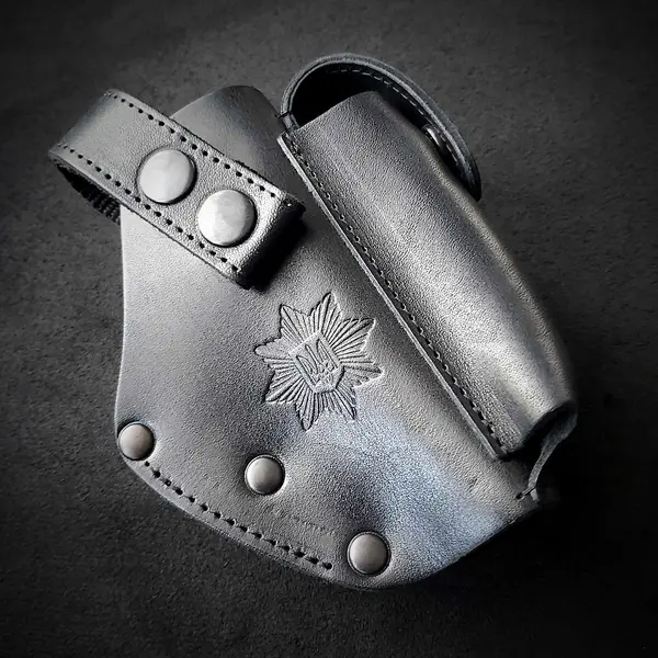 Кожаная поясная кобура для пистолета ПМ "МВД Украины" для полиции| чёрная на скобе