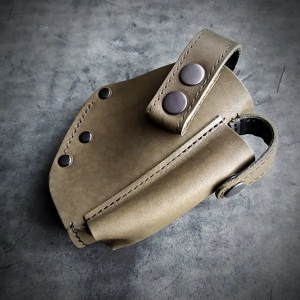 Кожаная кобура поясная под ПМ| на скобе, темная олива (olive power)