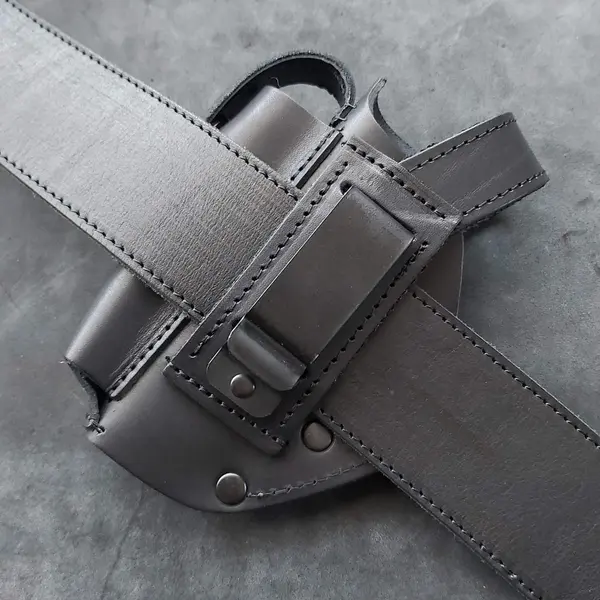 Кобура поясная кожаная под пистолет ПМ| с клипсой| чёрная (dark power)