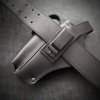 Кобура поясная под АПС| кожаная| черная| с гербом