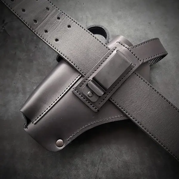 Кобура поясная под АПС| кожаная| черная| с гербом