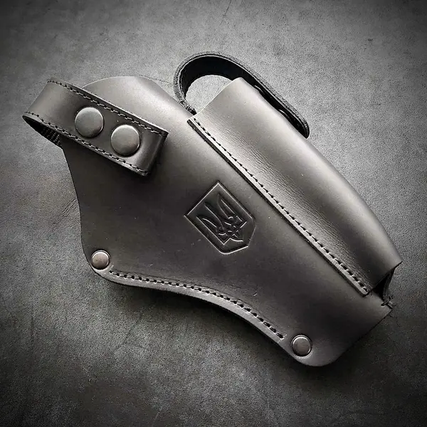 Кобура поясная под АПС| кожаная| черная| с гербом