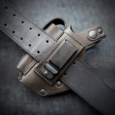 Кобура поясная под ПМ| на скобе| кожаная, олива (olive force)