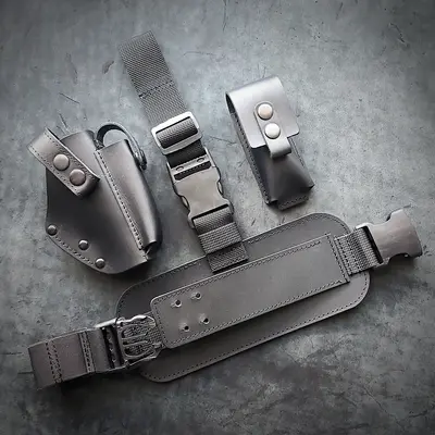 Набедренная кобура под ПМ с подсумком| кожаная| черная