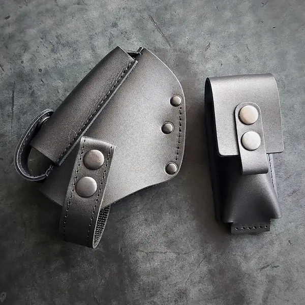 Набедренная кобура под ПМ с подсумком| кожаная| черная