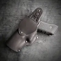 Шкіряна кобура поясна під GLOCK 17, чорна з тисненням герб України