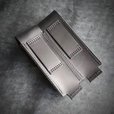 Шкіряний підсумок під магазин АПС (паучер)| подвійний, чорний