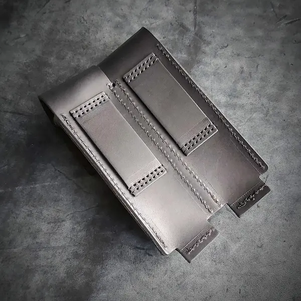 Кожаный подсумок под магазин АПС (паучер)| двойной, чёрный