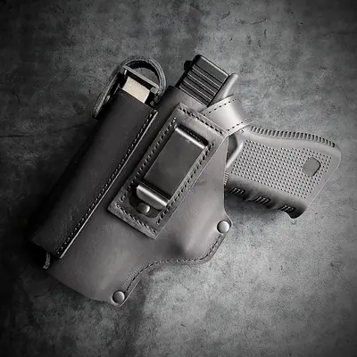 Шкіряна кобура поясна під GLOCK 17 (ANSAR), чорна на скобі