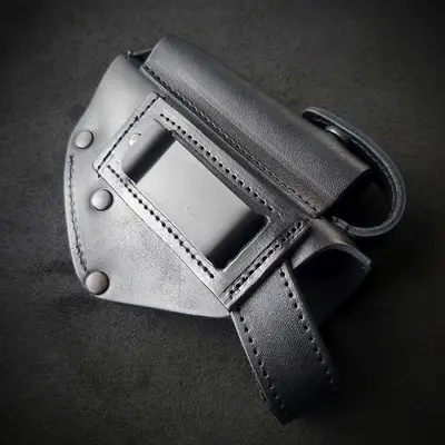 Шкіряна кобура поясна під ПМ| герб та прапор України, на скобі| чорна