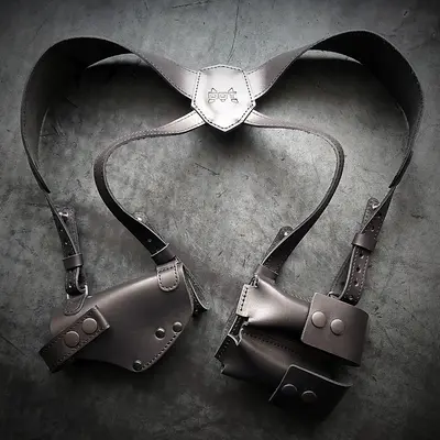 Оперативная кобура под ПМ с двумя магазинами| кожаная| чёрная