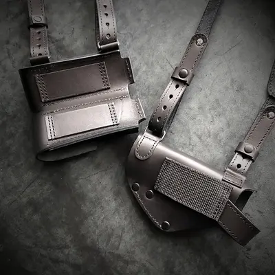 Оперативная кобура под ПМ с двумя магазинами| кожаная| чёрная