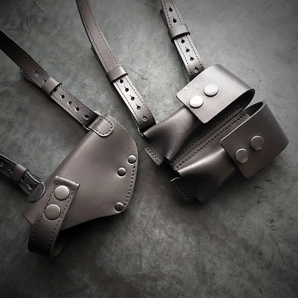 Оперативная кобура под ПМ с двумя магазинами| кожаная| чёрная