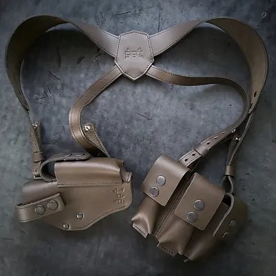 Оперативная кобура под ТТ с 4 магазинами| кожаная| цвет олива