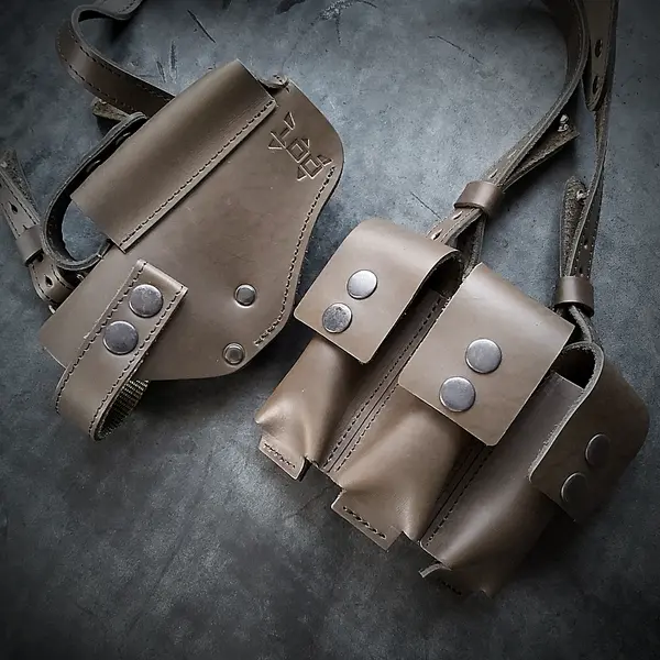 Оперативная кобура под ТТ с 4 магазинами| кожаная| цвет олива