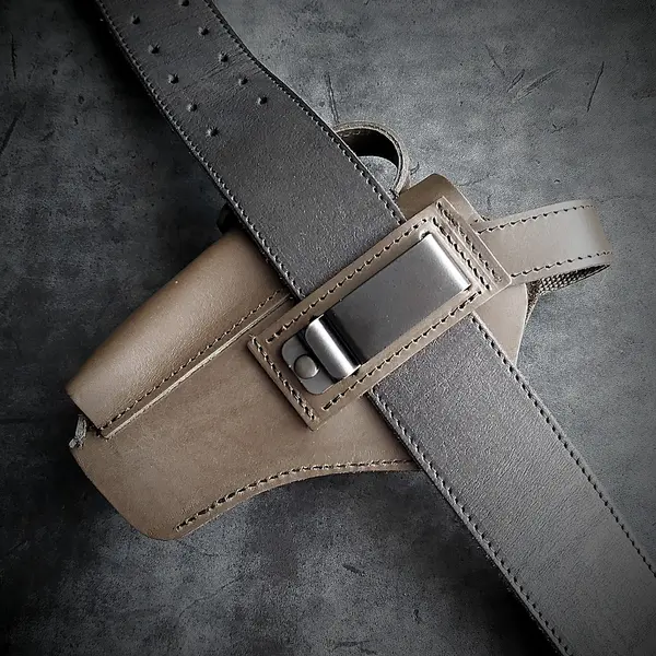 Крепкая поясная кобура под АПС| кожаная| цвет олива