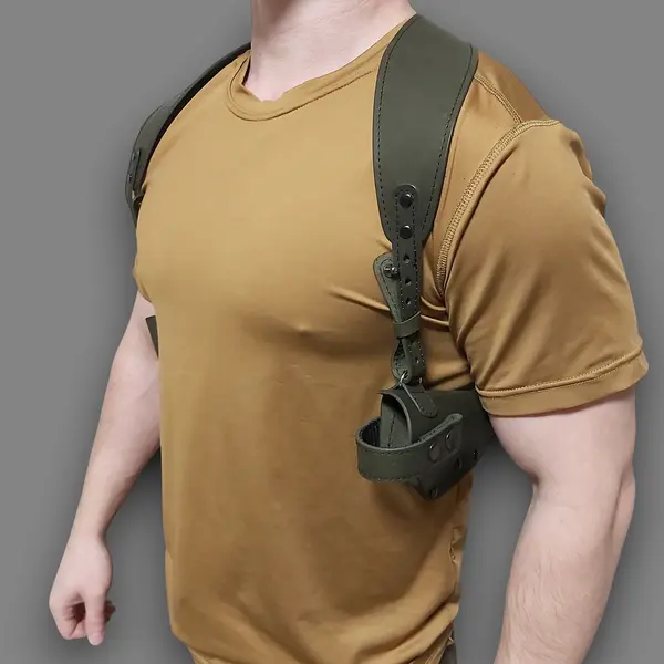 Оперативная кобура под ПМ с дополнительным магазином| кожаная| олива