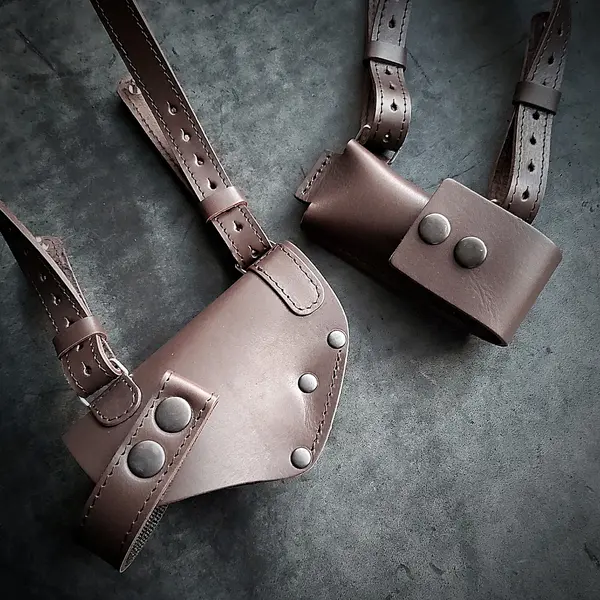 Оперативная кобура под ПМ с дополнительным магазином| кожаная| коричневая