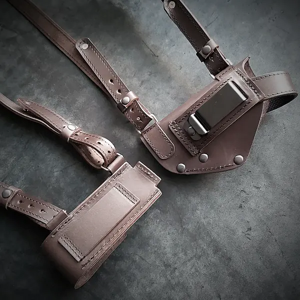 Оперативная кобура под ПМ с дополнительным магазином| кожаная| коричневая