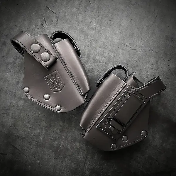 Кожаная кобура поясная для ФОРТ 12/17/14/20| герб Украины, на скобе| чёрная