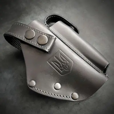 Шкіряна кобура поясна для ФОРТ 12/17/14/20 | герб України, на скобі| чорна