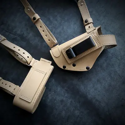 Оперативная кобура под ПМ с дополнительным магазином| кожаная| койот