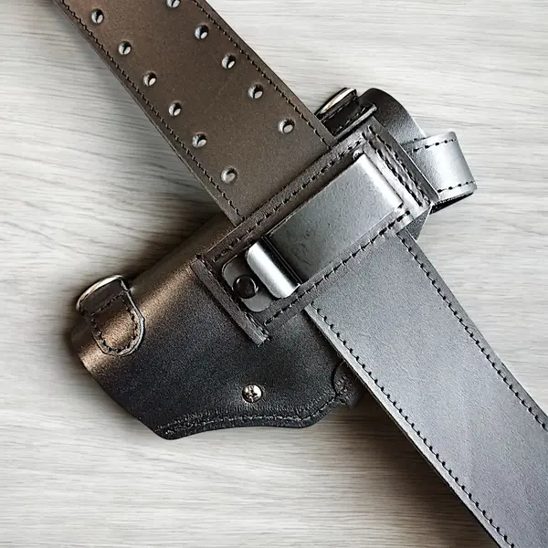 Кожаная оперативная кобура под Glock 19| с клипсой| чёрная