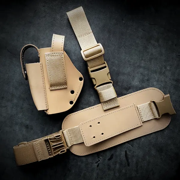 Кожаная набедренная кобура под ФОРТ 12/14/17/20 с тренчиком| койот