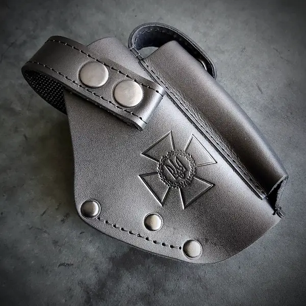 Кожаная поясная кобура для пистолета ПМ с тиснением "СБУ" | чёрная с клипсой