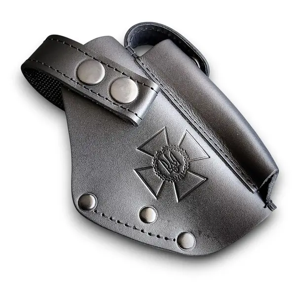 Кожаная поясная кобура для пистолета ПМ с тиснением "СБУ" | чёрная с клипсой