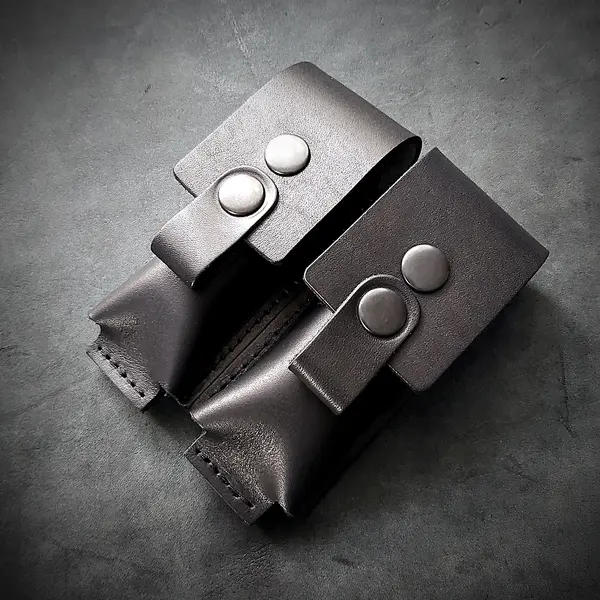 Кожаный подсумок под магазин Glock 19 (паучер)| двойной, чёрный