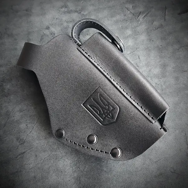 Кожаная кобура для пистолета ПМ| с клипсой | чёрная с тризубом