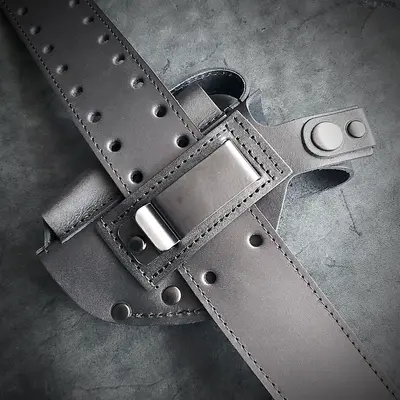 Шкіряна кобура для пістолета ПМ| із кліпсою | чорна з тризубом