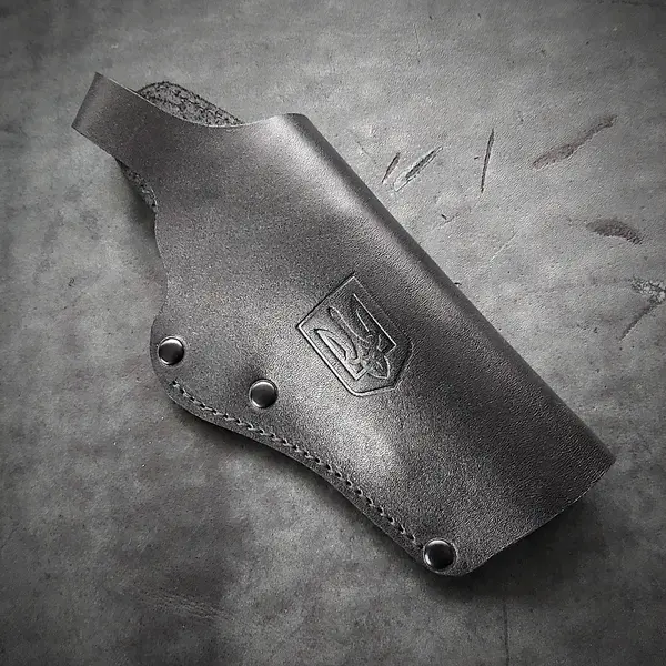 Кожаная кобура поясная под Colt| чёрная с гербом Украины