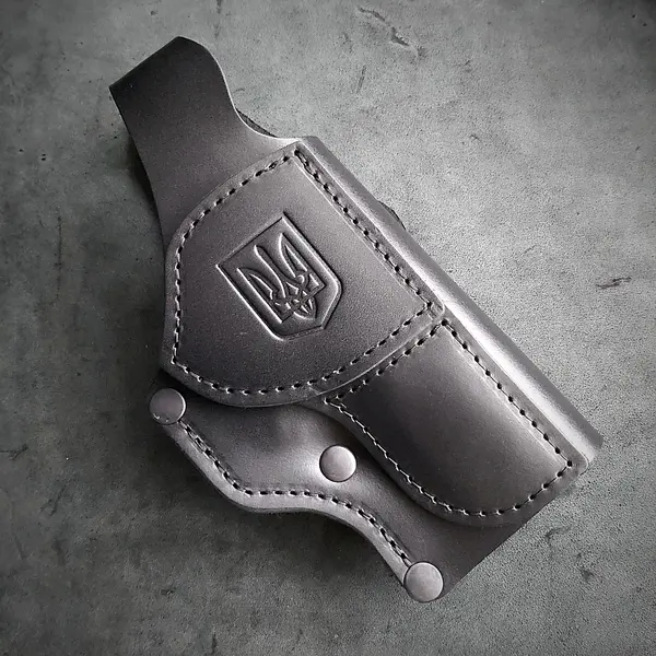 Кожаная кобура поясная под HK VP9| чёрная с гербом Украины