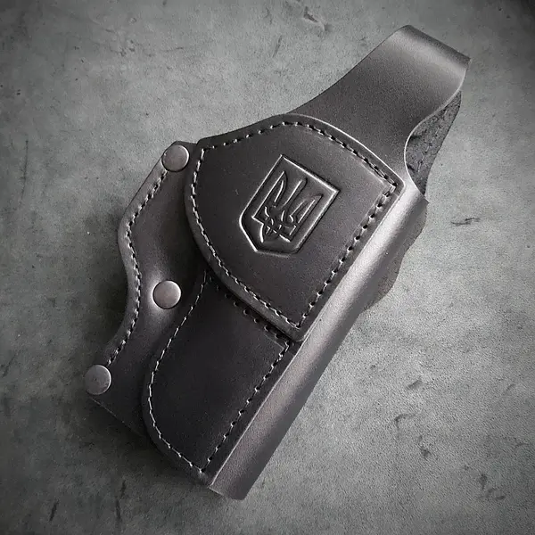 Кожаная кобура поясная под HK VP9| чёрная с гербом Украины