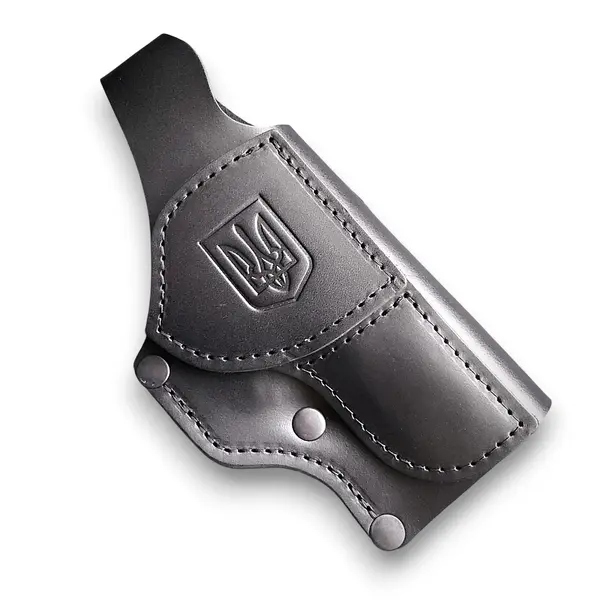 Кожаная кобура поясная под HK VP9| чёрная с гербом Украины