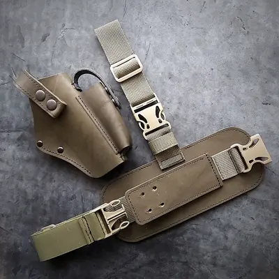 Кобура набедренная/поясная под BERETTA 92| олива, кожаная