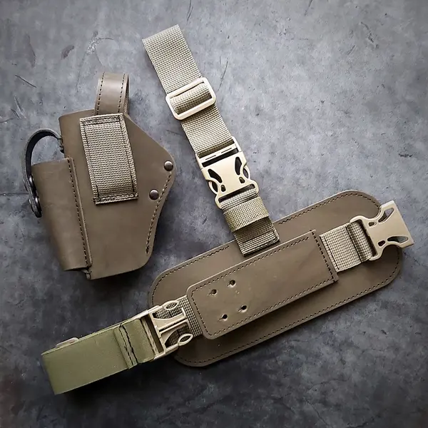 Кобура набедренная/поясная под BERETTA 92| олива, кожаная