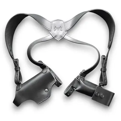 Шкіряна оперативна кобура під Glock 17 | із двома магазинами| чорна