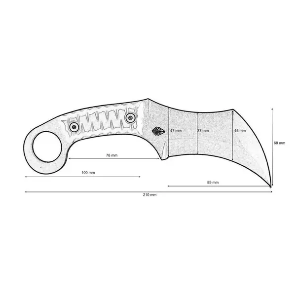 Тактичний керамбіт Відьма фіксований 1.4116, 210 мм, чохол MOLLE, чорний