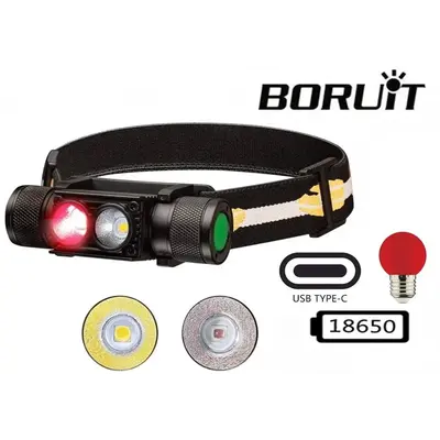 Налобний ліхтар Boruit H02B-Red (біле + червоне світло) с акумулятором 3000мАч
